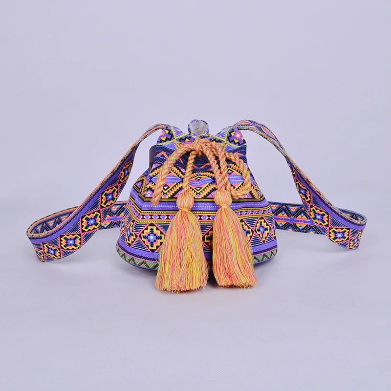 

Cotton Crochet Women Handmade Purple Shoulder Bags Knit crossbody Wayuu Mochila Bag, Purple multi