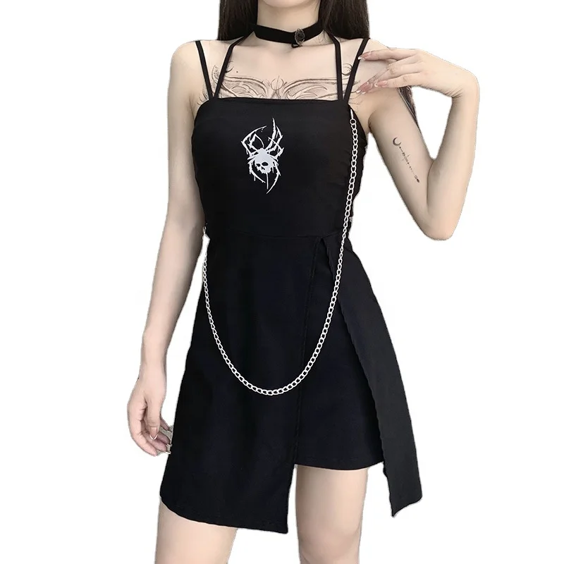 

2021 Summer spider printing black slip dress new arrival