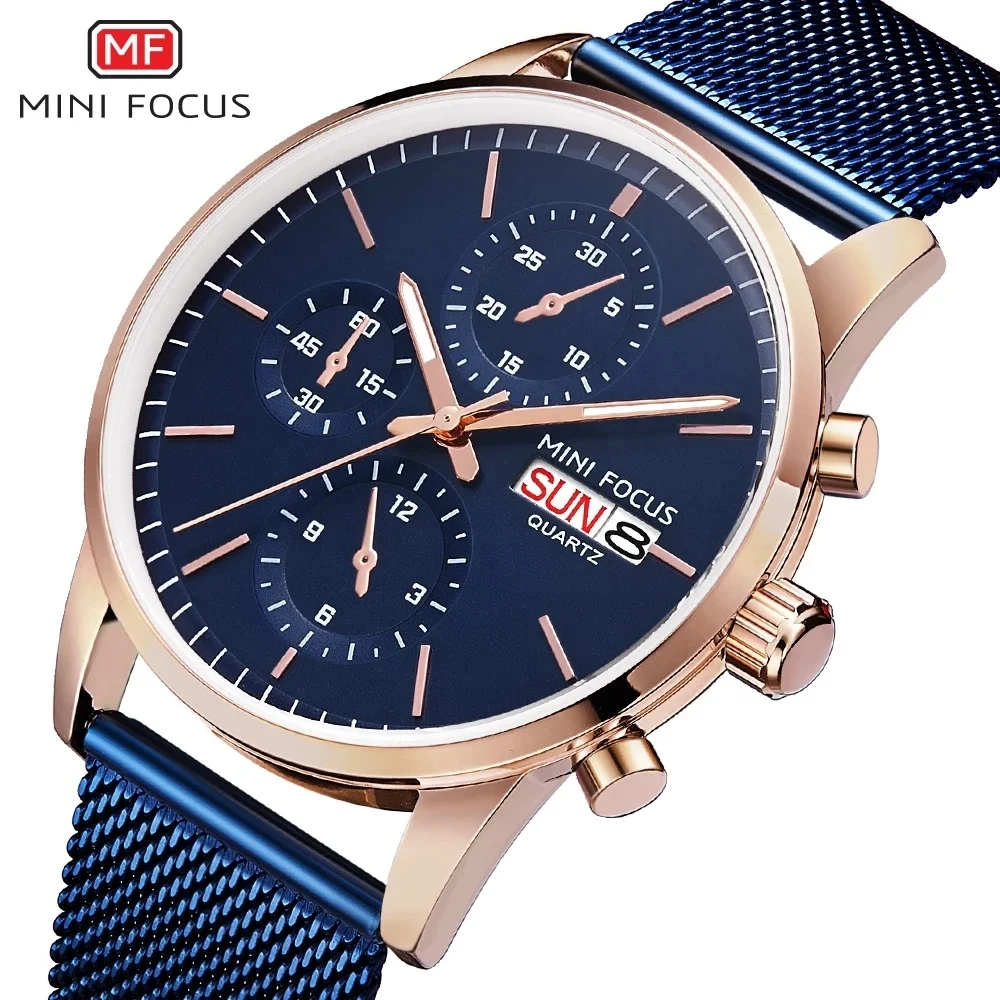 

Mini Focus 0180G Stylish Men Quartz Watch Chrono Calendar Water Proof Luxury Watches Set Gift