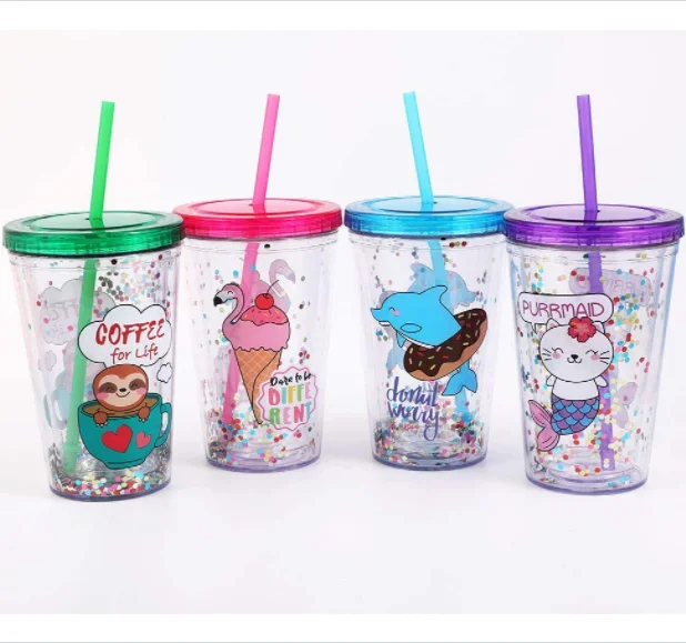 

450ml/16OZ Plastic Double wall Straw Cup-KW2013, Any color