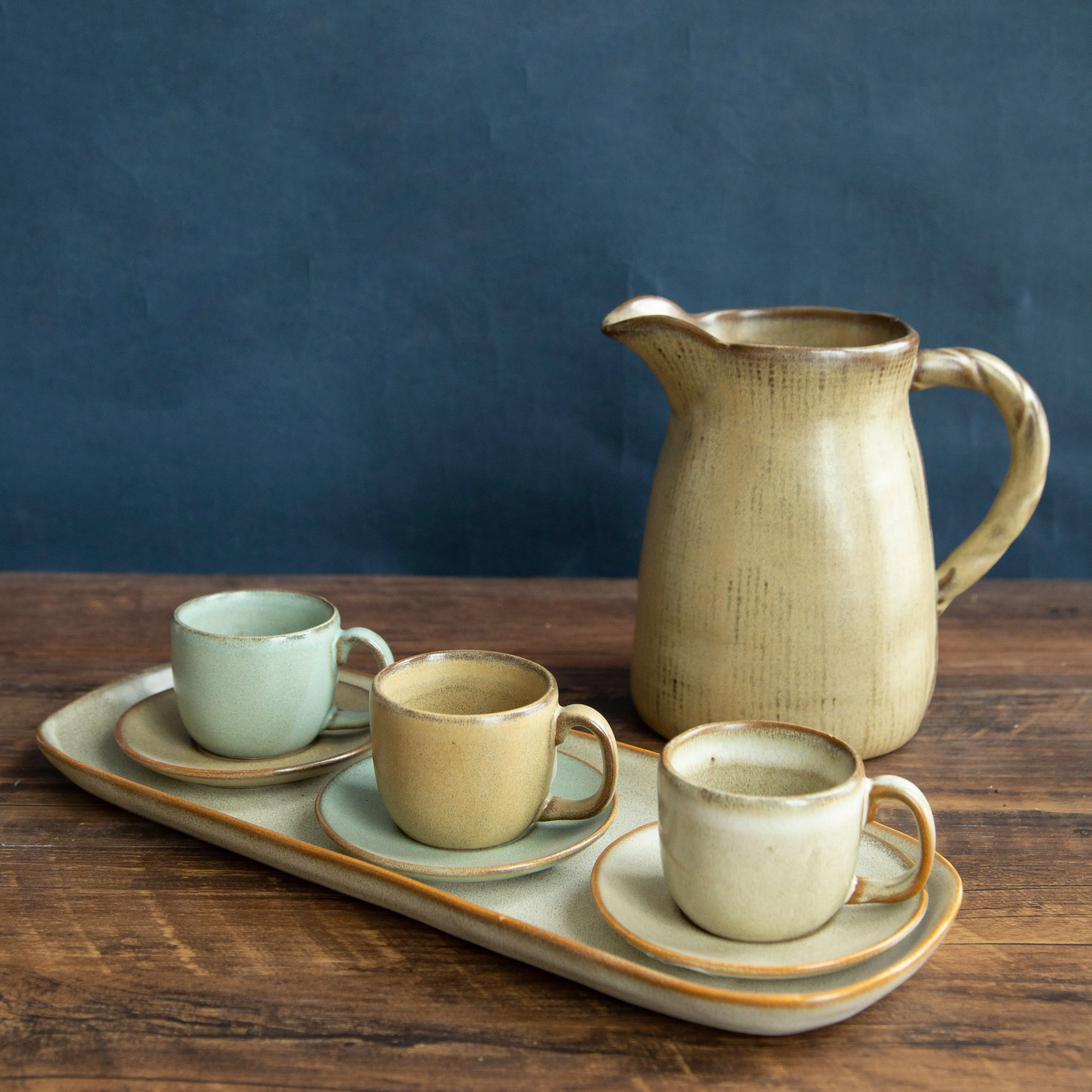 

Joyye Handmade porcelain cups gift mug ceramic elegant mini coffe mug ceramic cups for tea mugs, Cream white, light blue, coffee