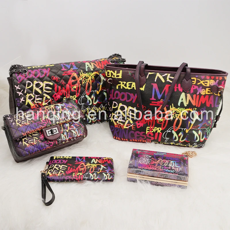

High Quality Girls Fashion Pu Leather Handbag Graffiti Purse Shoulder Bag Bags Women 2020 For Sale, Rainbow