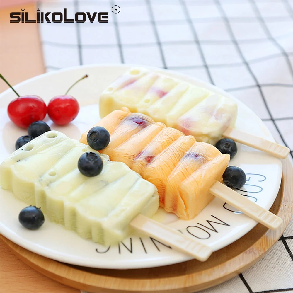 

4 Cavity 3D silicone Ice cream mold popsicle molds maker frozen molds with sticks, As picture or as your request