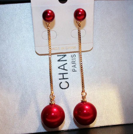 

Pearl Drop Earrings for Women Korean Geometric Crystal Dangle Earring Elegant Fashion Weddings Jewelry, Picture shows