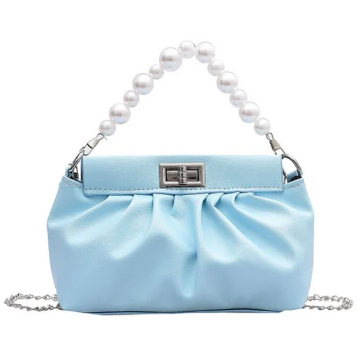 

Pure Color Ruched Pattern Pearl Handle Metal Chain Cloud Shape Women Shoulder Bag lady messenger bag, Black/purple/blue/white