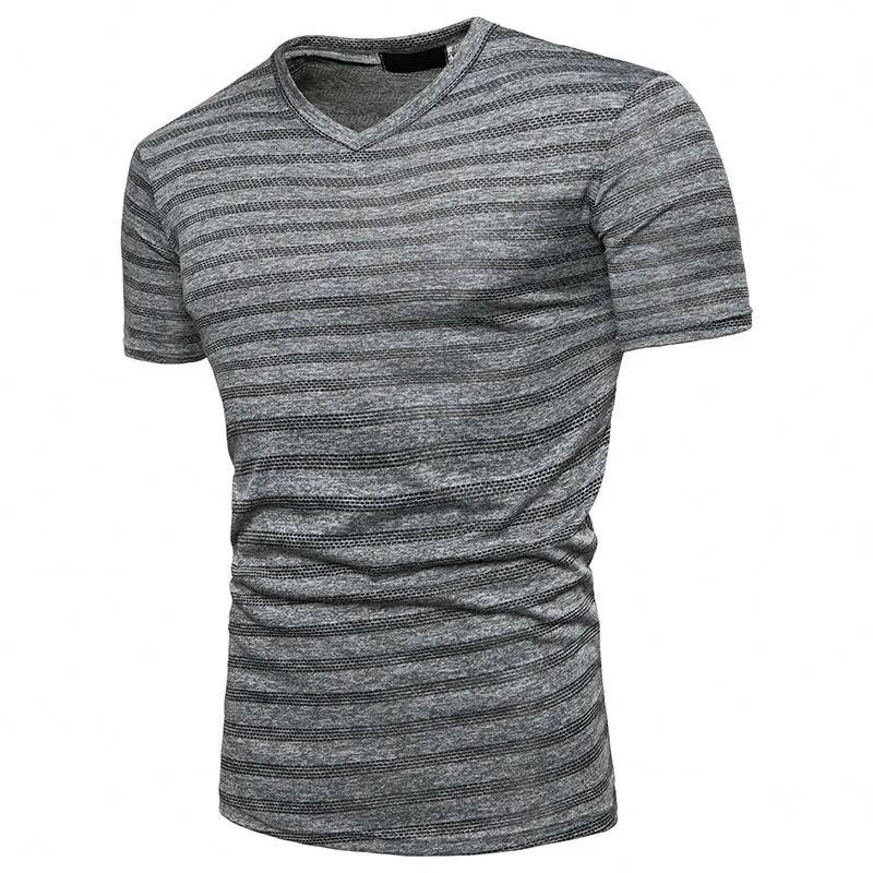 

V-neck Wholesale Fashionable Striped Sport T-shirt