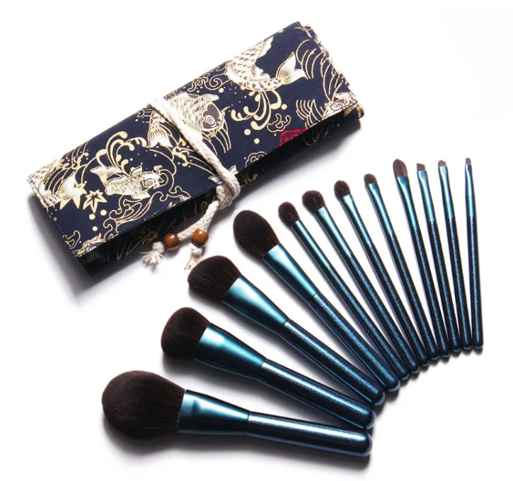 

Hot Sell Promotional Gift Cosmetics Brushes OEM Acceptable custom packaging Professional Makeup Brushes Set, Cyan