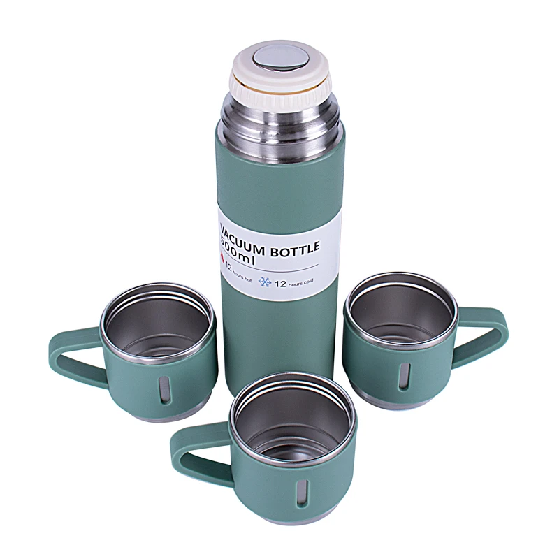 

In Stock Insulated Double Wall Stainless Steel Metal Water Bottle Cups Set Gift Package Vacuum Flask Tumbler Thermos Set, Customized color acceptable