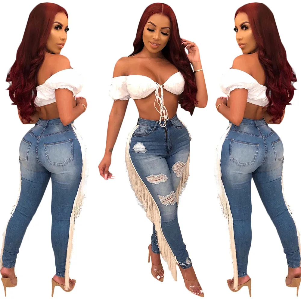 

Plus size 2021 women's spring long jeans skinny latest design jeans women good quality women's long jeans