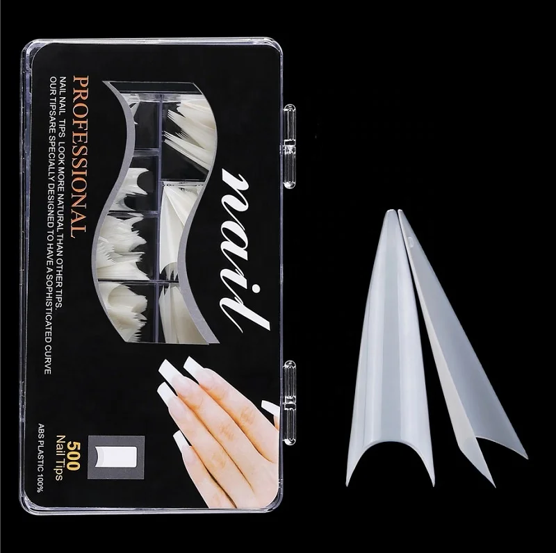 

500Pcs French Salon Acrylic Nails Tips Ghost Long False Nails Tips Manicure Artificial White/ Clear /Natural Full Cover Tips, Multiple colour multiple tool