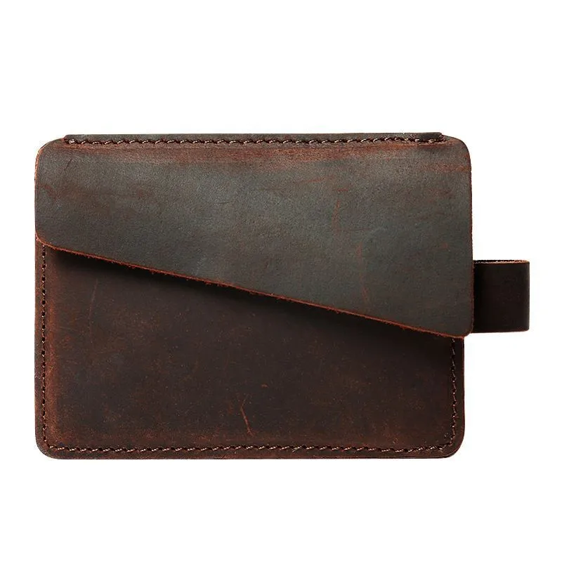 

Genuine Leather Multi Cards vintage Coin Purse Crazy Horse Leather Short Wallet First Layer Cowhide Men's Credit Card Holder, Dark brown light yellow