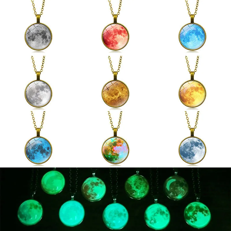 

Women Moon Light Necklace Glow in The Dark Magical Fairy Necklace Girls Universe Luminous Pendent Necklace