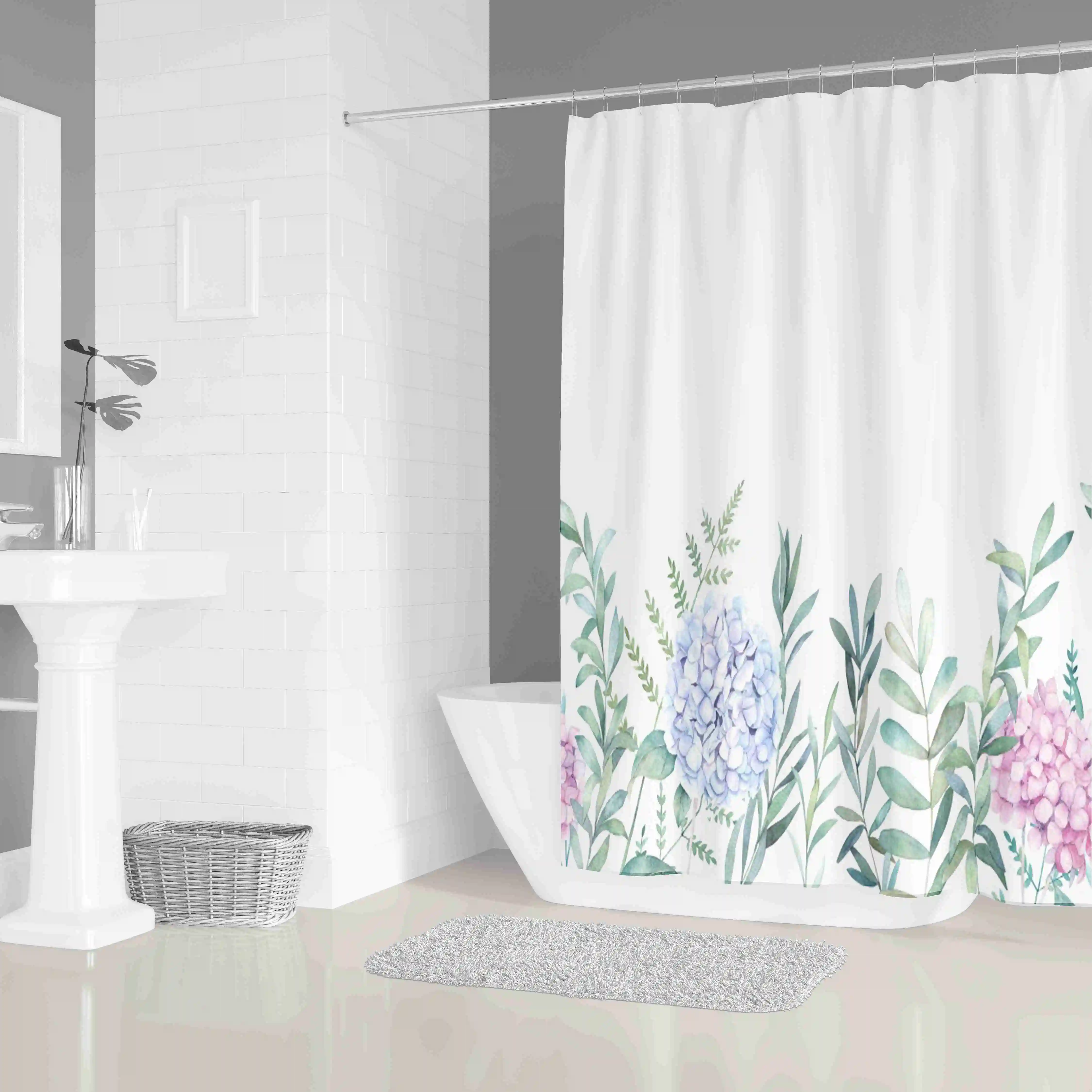 

Fashion printed bathroom botany wholesale sublimation custom shower curtain