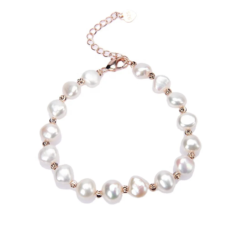 

2020 New Beads Women 925 Sterling Silver Baroque Freshwater Pearl Bracelet