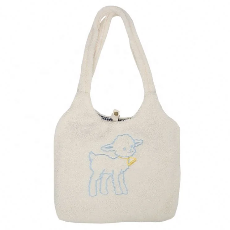 

2020 hot selling fashion simple large capacity plush cute canvas crossbody tote bag