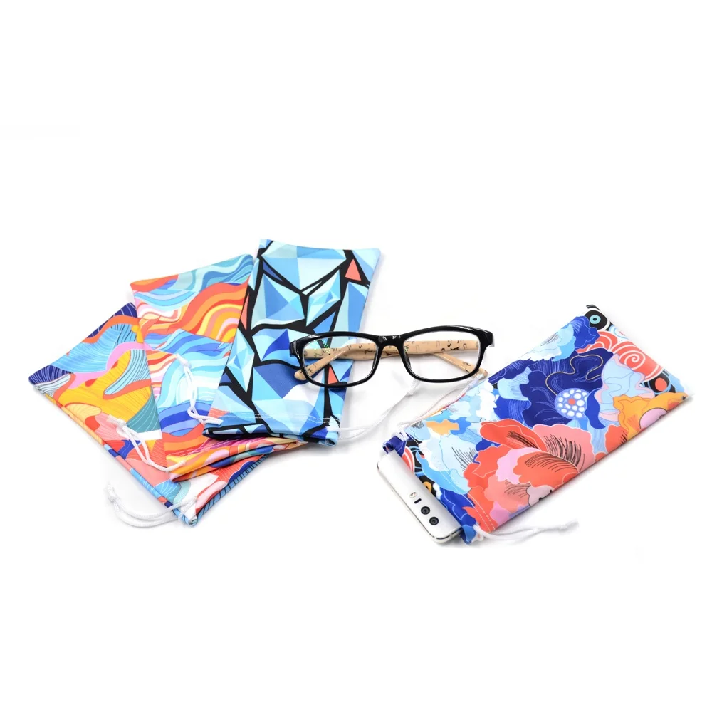 

Fashion double drawstring microfiber reading glasses sunglasses eyeglasses pouch bag with logo printed, Green, pink, grey and etc.