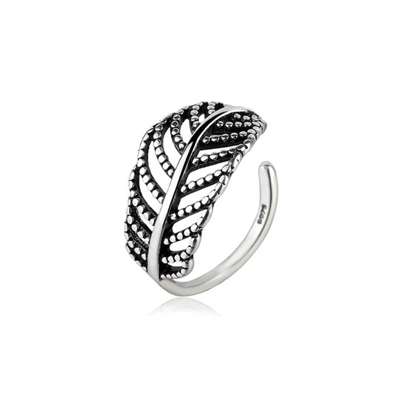 

925 Sterling Silver Leaves Women Retro Rings Wholesale Jewelry