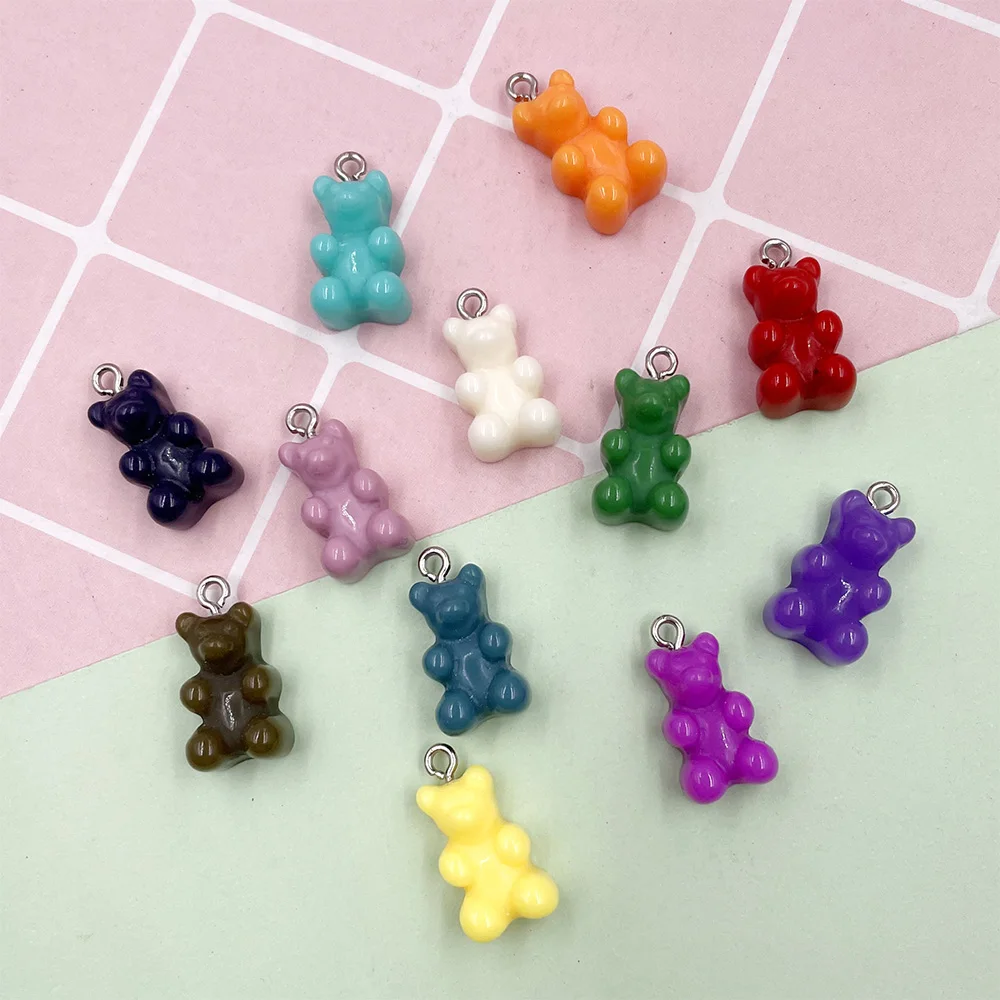 

Cartoon Gummy Bear Candy Flat back Resin Cabochon Charms Pendants for Jewelry Making DIY Earrings Bracelet Pendant With Hook, Candy color