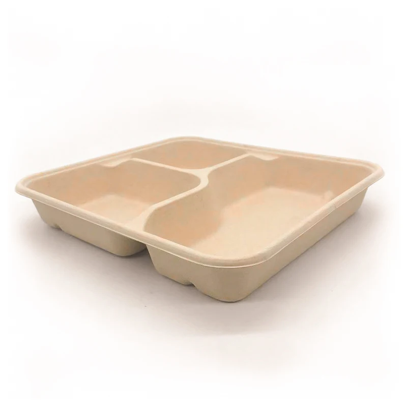 

High Quality 3 Compartment Disposable Lunch Tray With Lid Compostable Paper Pulp Takeaway Food Tray, Black, white, red, green or customized