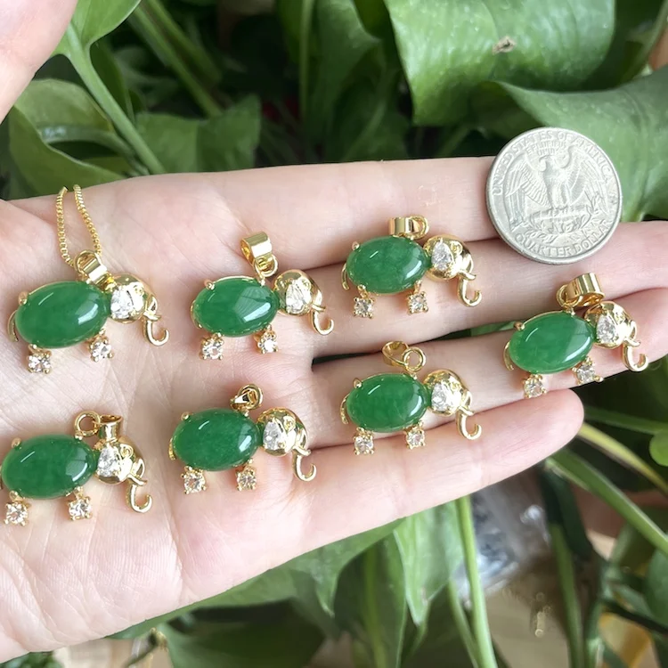 

Factory Good Luck Elephant Pendant For Women Gold Plated Green Real Jade Elephant Necklace Jewelry