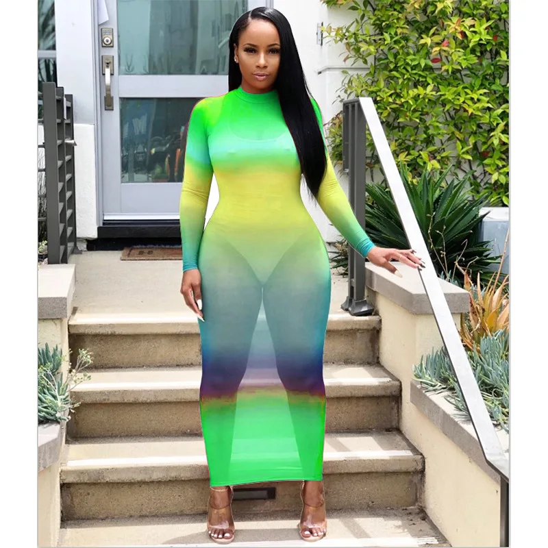 

Hot Style Cross-border New Women Dress The Gradual Perspective Sexy Dress, Orange/red/green/blue