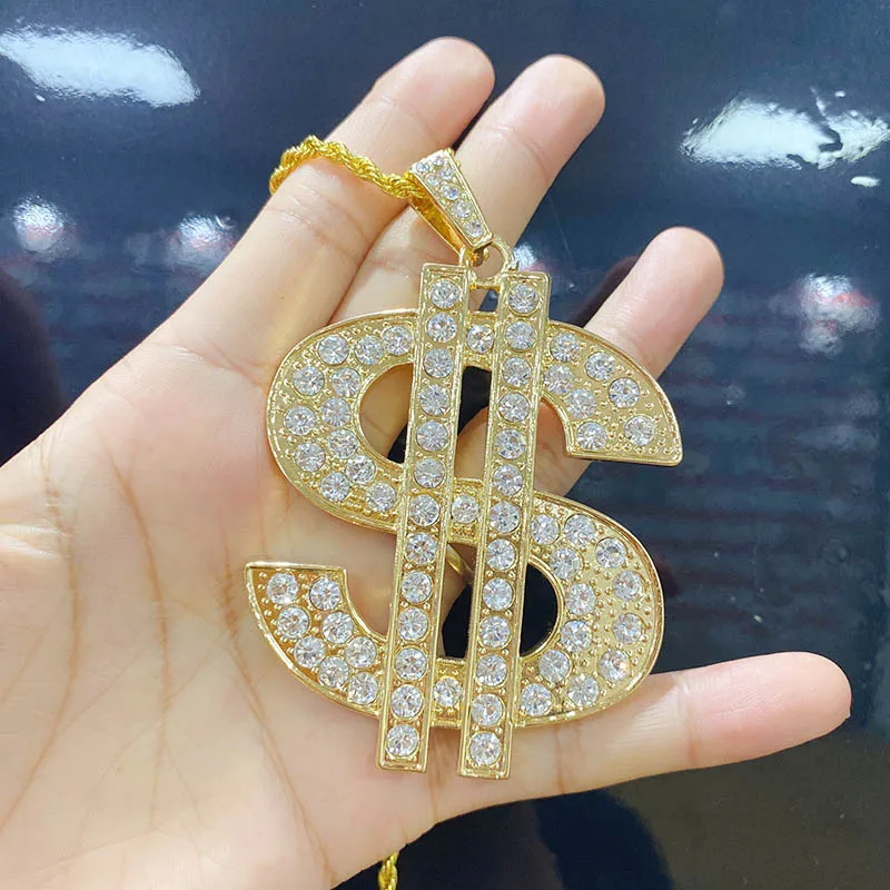 

Gold Plated Chain Necklaces Hip Hop Rap Singer Money Dollar Sign Pendant Necklace for Women Men Girls Choker Jewelry Gift
