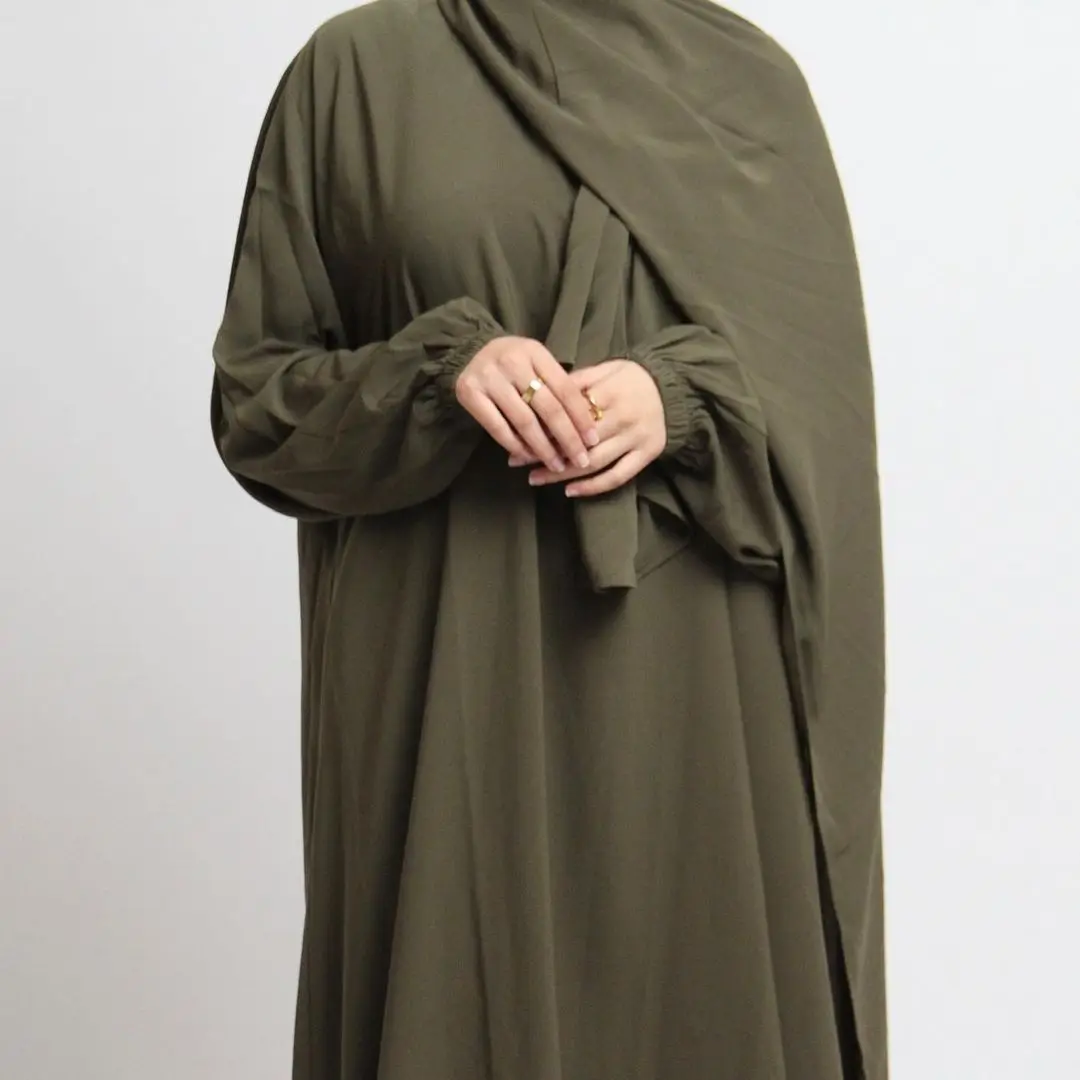

Free Sample Eid Muslim Abaya Dress Plain with Hijab Middle East Arabic Worship Service Women Islamic Long Prayer Abaya