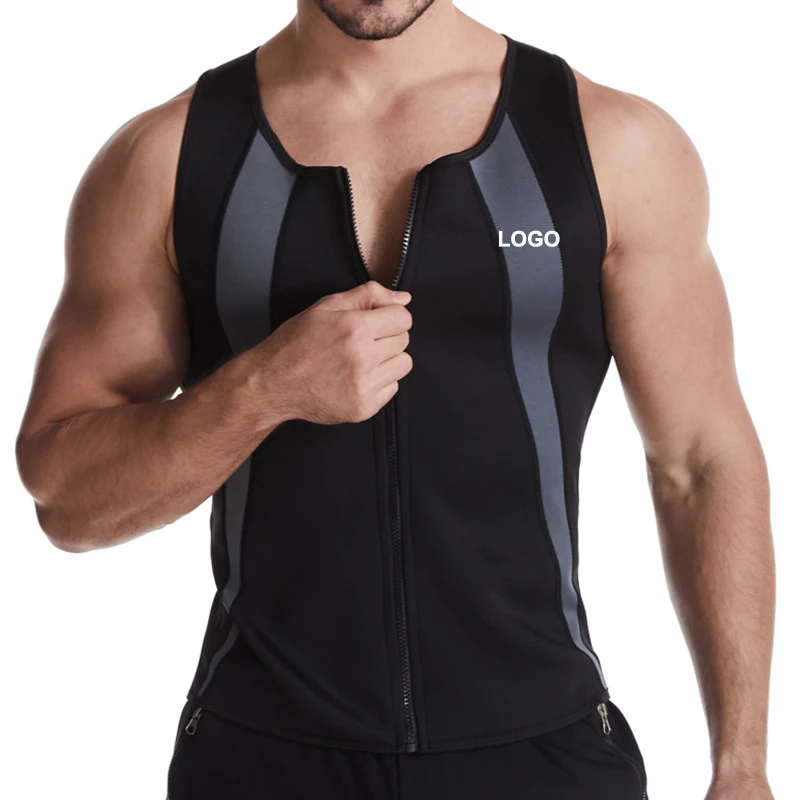 

Men women Slim Body Shaper Waist Abdomen Zipper Tummy Control Less Beer Belly Neoprene Compression Men Sweat Sport Vest, Black,