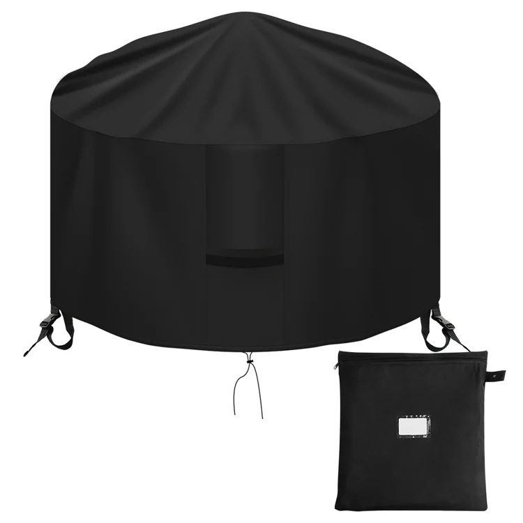 

Modern Patio Round Firepit Covers 32 Inch 600D Heavy Duty Outdoor Classic Fire pit cover, Black