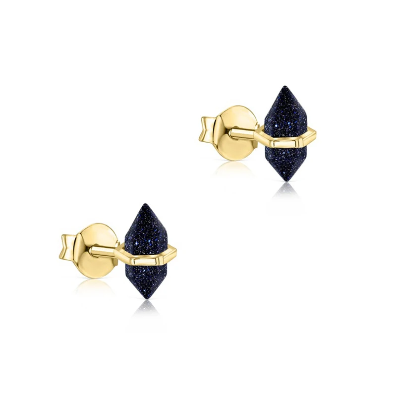 

Gemnel women fashion jewelry 925 silver 18k gold natural stone amazonite nitial stud earrings
