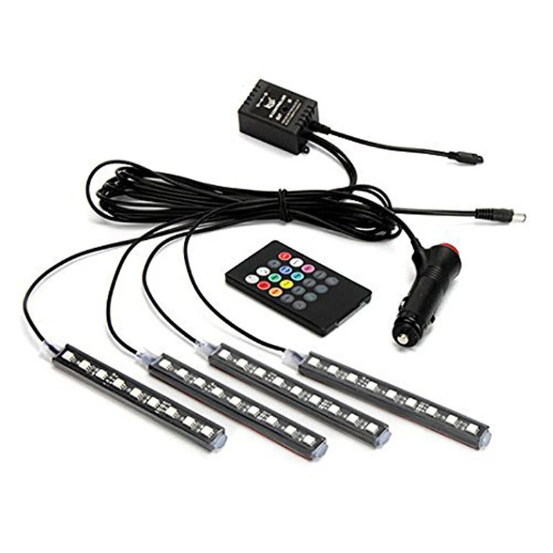 Amazon Hot Sales Car LED Strip Light, 4pcs DC 5V Multi-color Car Interior Light LED Underdash Lighting Kit