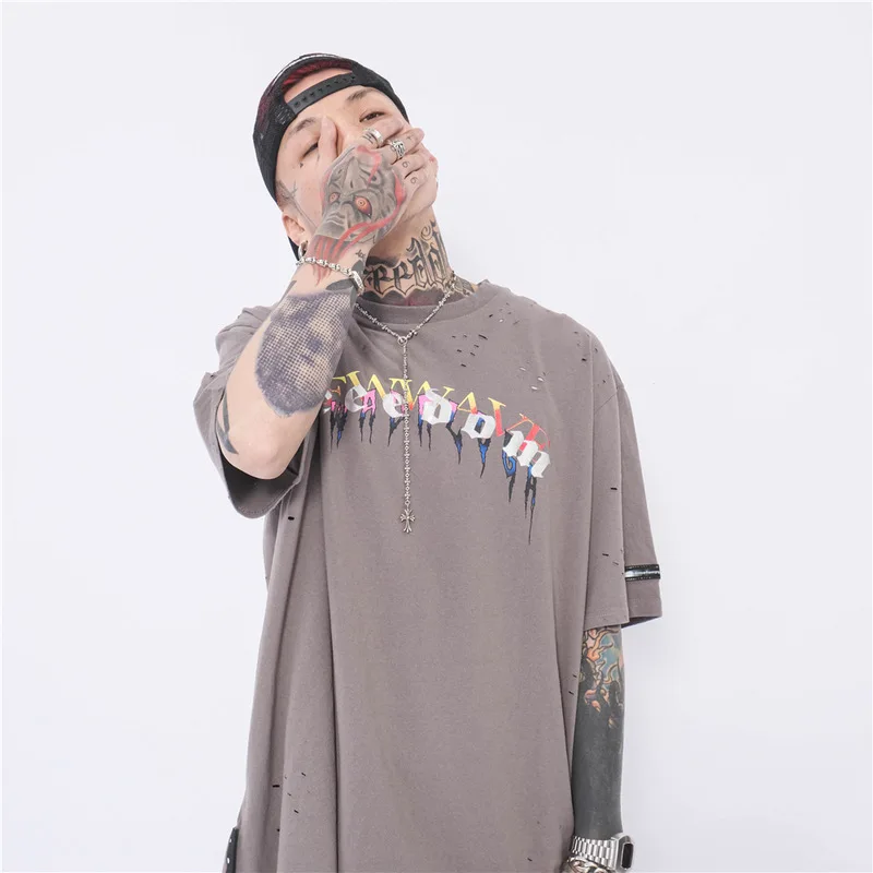 

Hot Sale High Street Short Sleeve Tee Summer Cotton Graffiti Custom Printing Oversize Hip Hop Couple T Shirt