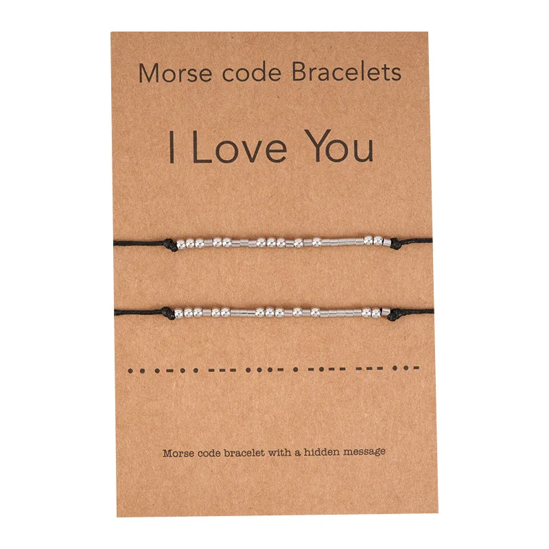 

Hot Selling Morse Code Bracelet Simple Creative Stainless Steel Jewerly Beaded Hand Woven Card Couple Bracelet For Lovers