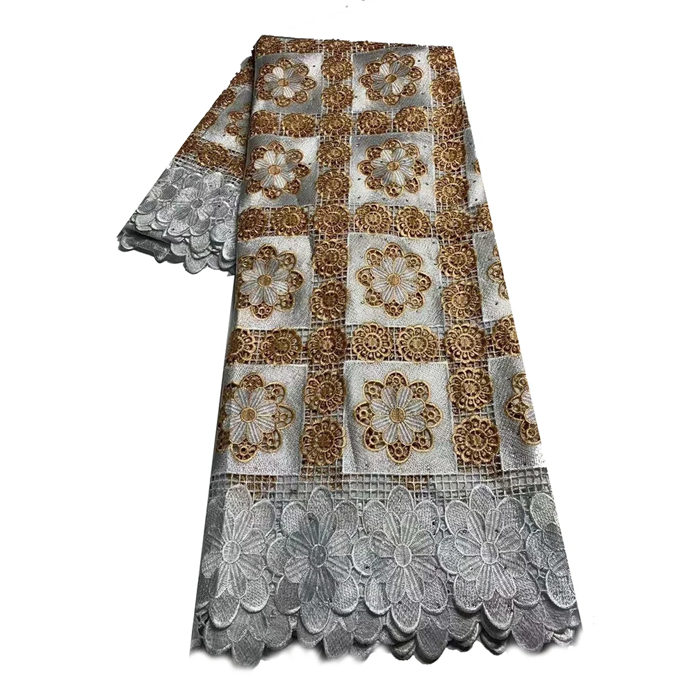 

Beautiful Nigerian Guipure Lace Fabrics Stones Material High Quality French Embroidered Guipure Cord Lace Fabric