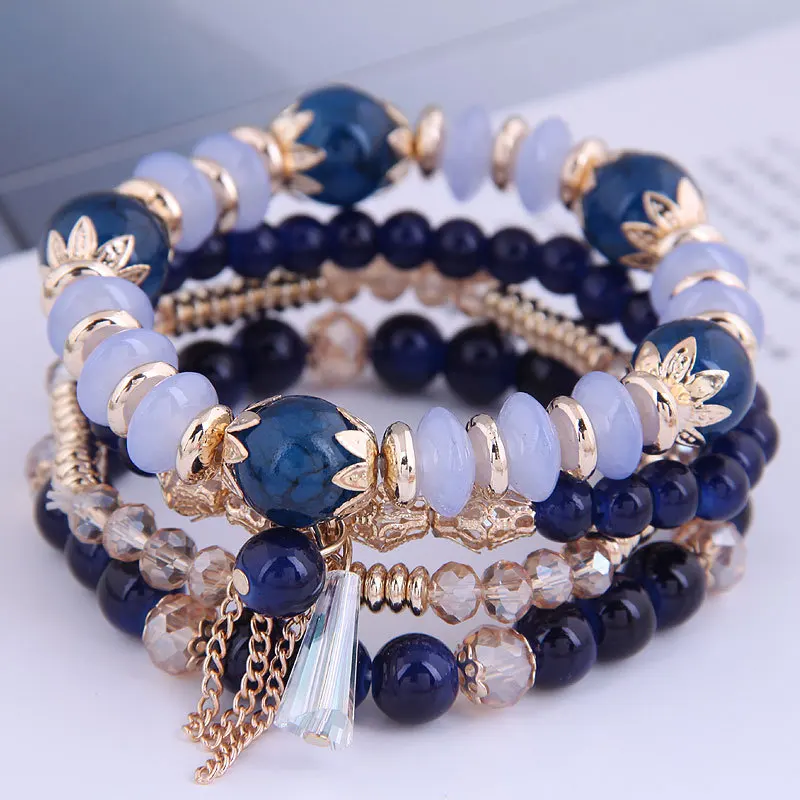 

Factory Direct Sales European And American Bohemian Style Bracelet multi-layer Beaded Natural Crystal Bracelet Set For Ladies