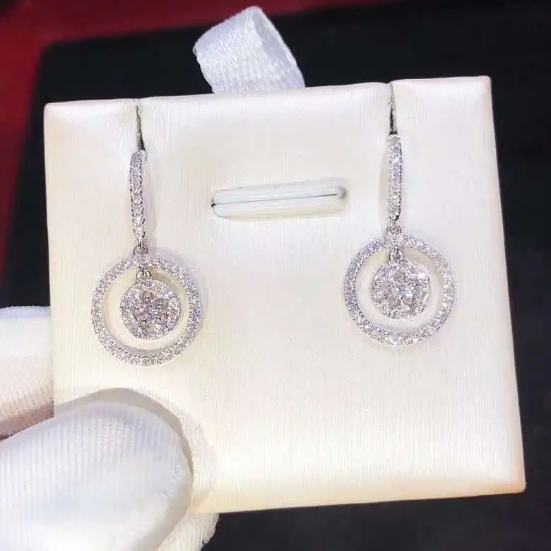 

Factory Wholesale Minimalist Design Gold Geometric Earrings Large Double Circle Hollow 18K Solid Gold Diamond Charm Earrings