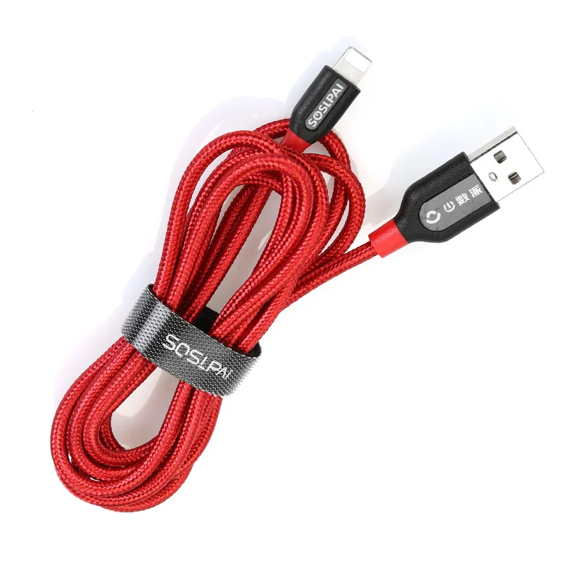 

SOSLPAI new arrived rohs certificated data cable nylon braided for iphone 2.1a fast charger ultra thin custom phone usb cable