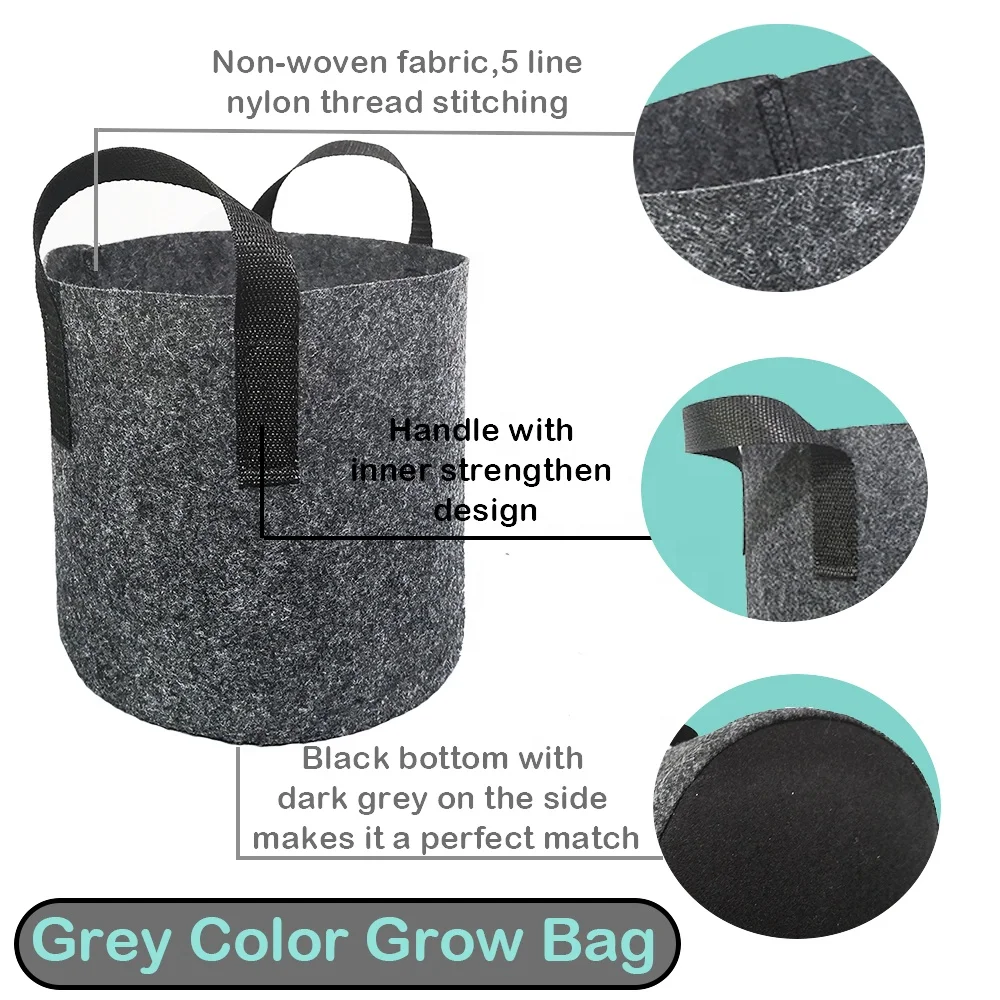 

Long perfomance life excellent quality non-woven grey color fabric 3 gal grow bag
