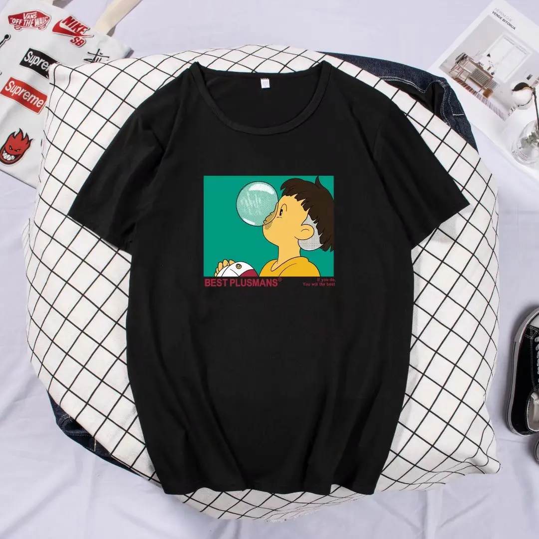 

2021 Fashion Popular High Quality Mens Couples Soft Printed Cartoon T-shirt, Black/white
