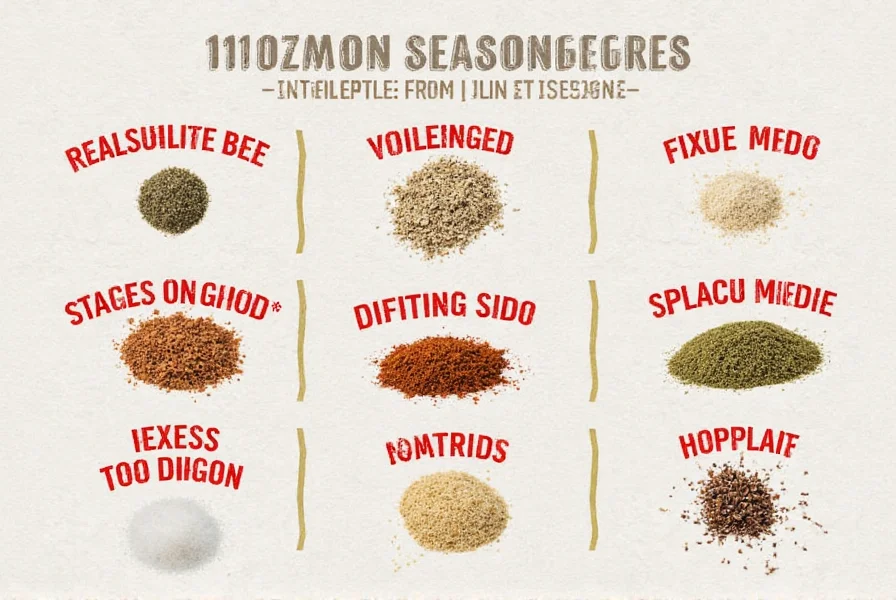 Side by side comparison of sazon, taco seasoning, adobo, and Old Bay