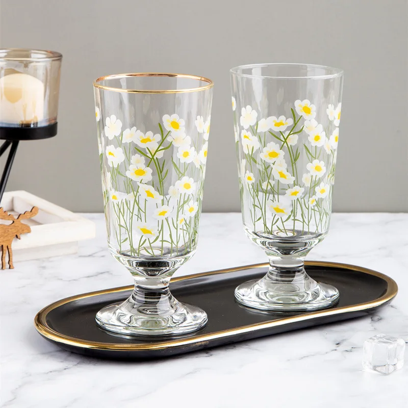 

Factory wholesale soda-lime glass cup with flower printing