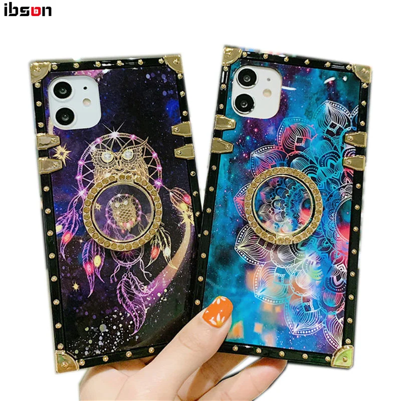 

Fashion Phone Case Colorful Stars Flowers Owl Soft Square TPU Soft Phone Cover Case with Ring, Colors