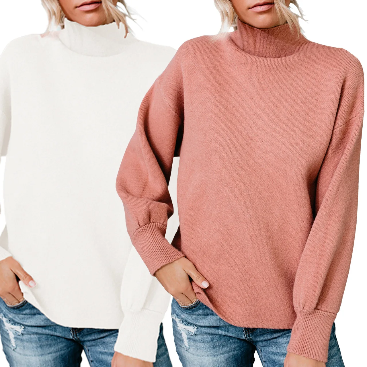 

Best Design 2021 Autumn Winter Women Turtleneck Solid Color Knitting Shirt Lady Casual Sweater