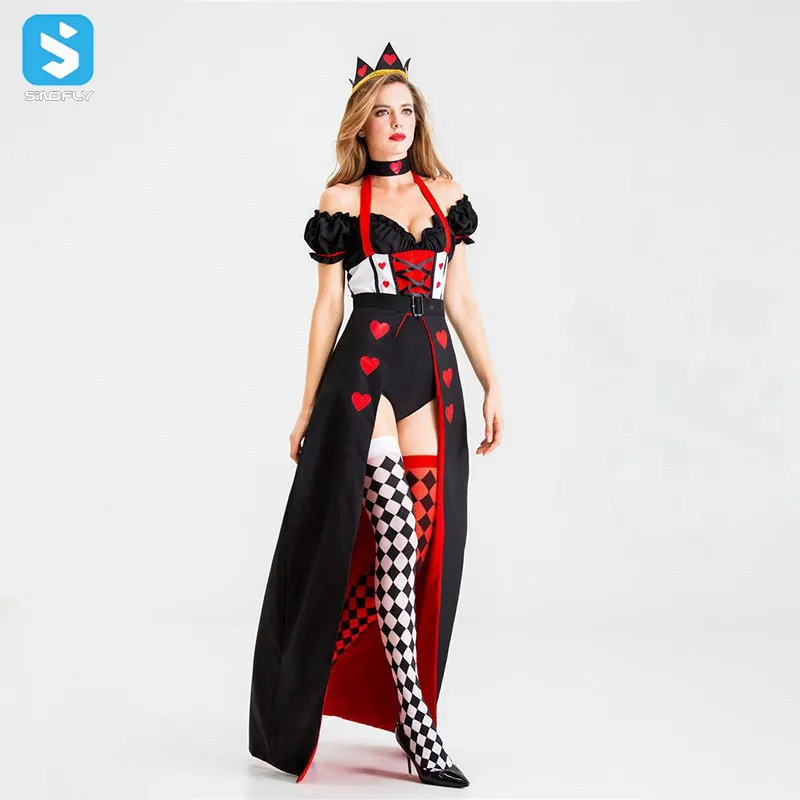 

2021 Hot sale Halloween adult queen of hearts dress game uniform stage costumes Women Sexy Halloween costume, As picture show