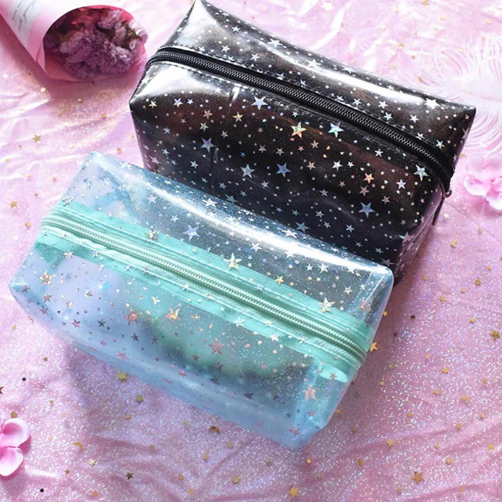 

Women Cute Cartoon Jelly Transparent Travel Organizer Cosmetic Makeup Bag, As pictures show