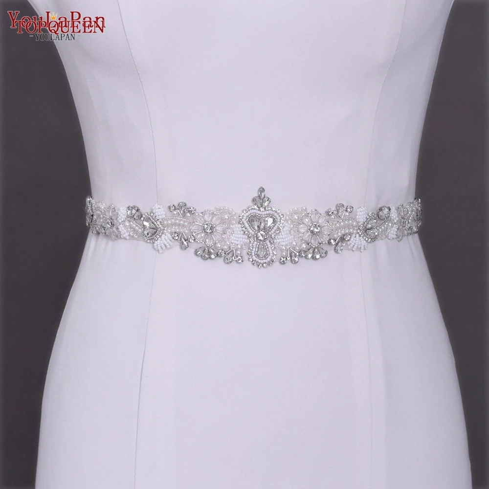 

YouLaPan S77 2022 New Silver Rhinestones Pearl Sash Women Dresses Decorative Waistband Party Wedding Bridal Belt