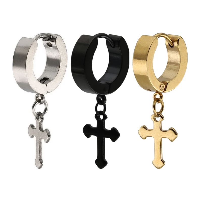 

Korean style round cross personalized titanium steel ear buckle electroplating pendant factory wholesale direct sales, Picture