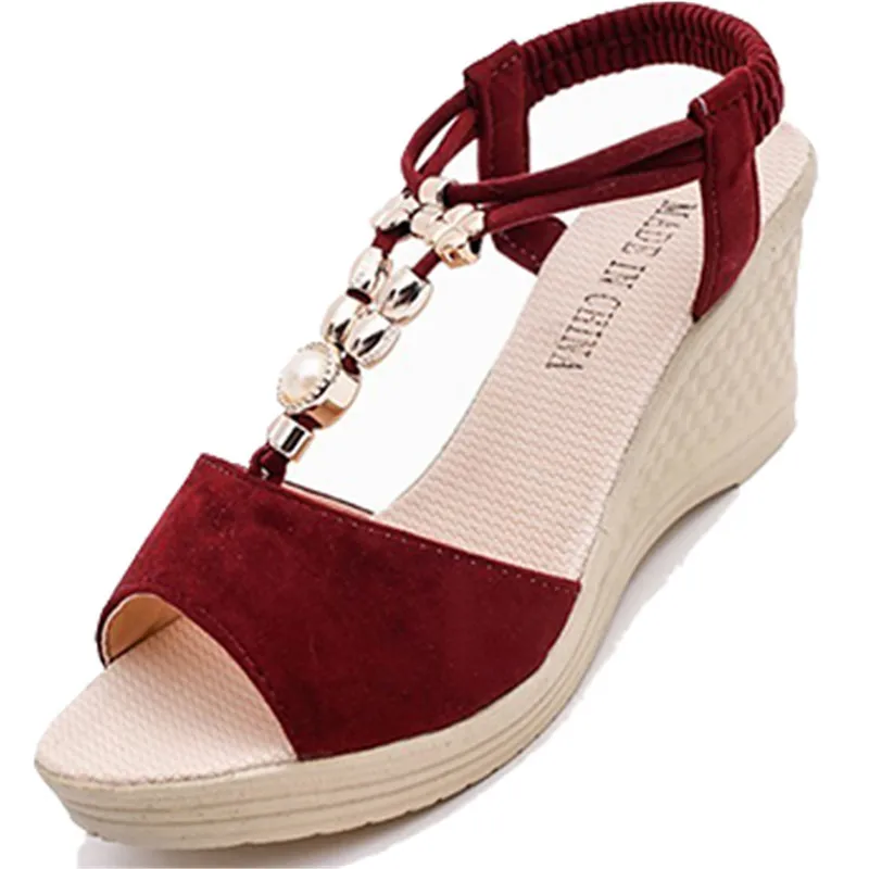 

2020 new fashion open toe fish mouth sandals women beaded wedges shoes, Black