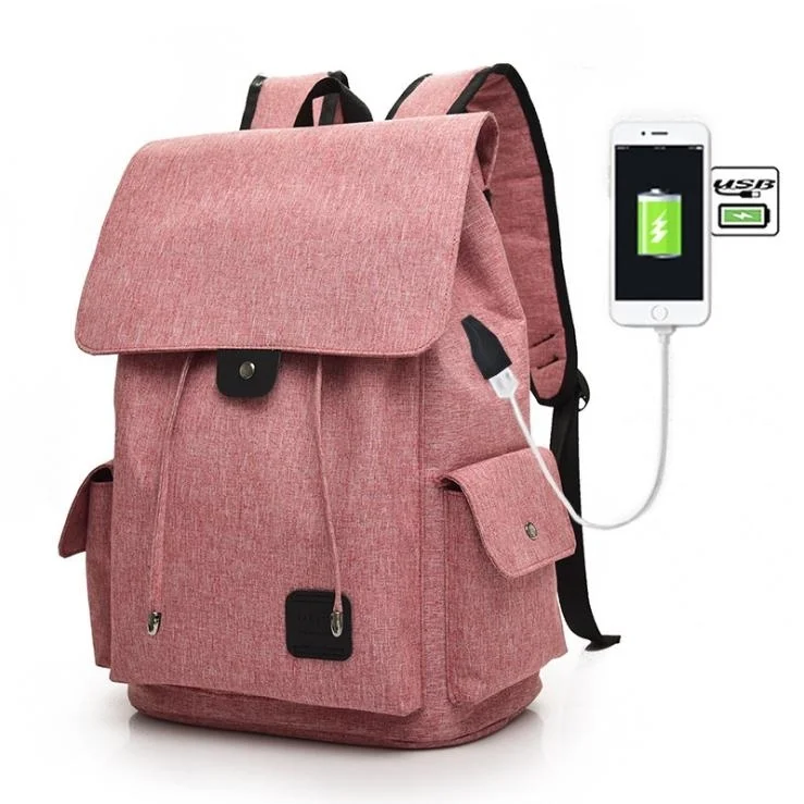 

Women Fashion Canvas Backpack Casual USB Interface Charging Knapsack, Red,black,gray,pink