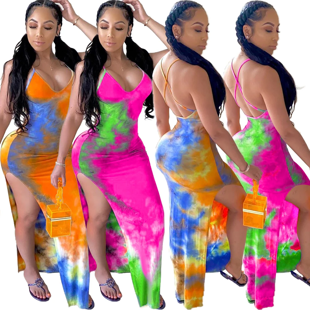 

YD-HY5155 Hot Selling Off the Shoulder Bodycon Dress Women Sleeveless Backless Tie Dye Dress Summer